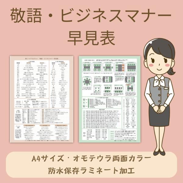 敬語・ビジネスマナー早見表★防水ラミネート加工　時候の挨拶　会議の席次ルール　プレゼントに