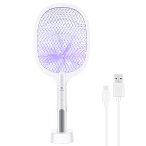 RoiCiel 電気蚊たたき 充電式 電撃殺虫ラケット 電撃蚊取り ラケット式 害虫駆除 アウトドア USB充電 充電式 UVランプ 蚊を誘導　捕虫器 ハエたたき 殺虫ライト