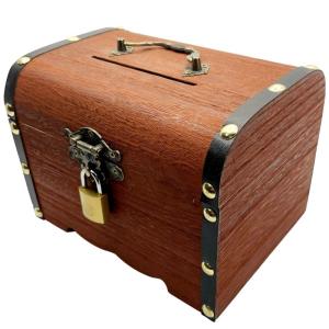 Anopono 鍵付き 宝箱 貯金箱 お札も入る アンティーク レトロ 木製 デザイン 南京錠?