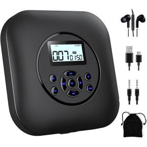 CDウォークマン ポータブルCDプレーヤー スピーカー内蔵 1800mAh充電池 ワイヤー制御 プログラミング機能 コンパクト TFカード対応