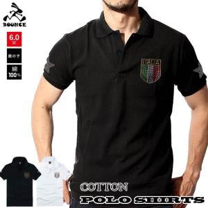 送料無料 [BOUNCE] バウンス italy イタリア ラインストーンロゴ コットン ゴルフポロシャツ bigbang ブランド メンズ服 スポーツ アメカジ