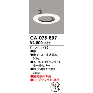 安心のメーカー保証【ご注文合計25,001円以上送料無料】【インボイス対応店】Ｔ区分オーデリック照明器具 OA075597 ダウンライト オプション ホールカバー｜koshinaka