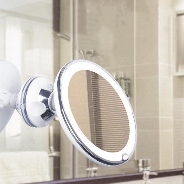 ミラー LED ライト付き 化粧鏡 浴室鏡 5倍拡大鏡 おしゃれ LED メイクミラー 風呂鏡 吸盤...