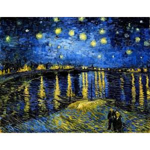 ローヌ川の星月夜 ゴッホ　Vincent Van Gogh 手描き油絵複製画　模写　レプリカ 肉筆絵画