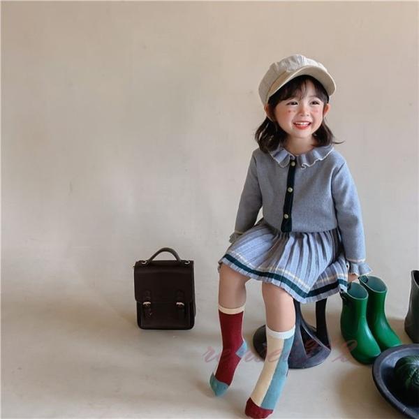 韓国子供服 セットアップ 春秋冬服 キッズセット 女の子 セーター+ニットプリーツスカート 上下セッ...