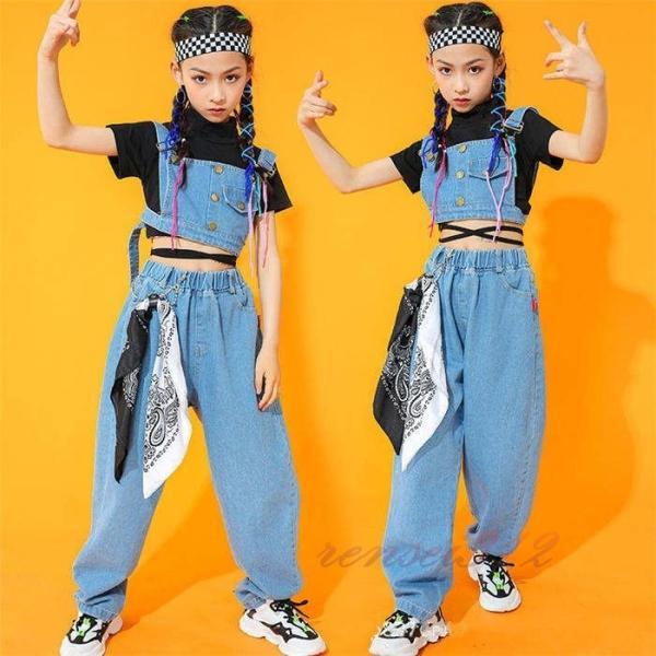 ダンスウェア ダンス服 ヒップホップ 女の子 子供 セットアップ Tシャツ パンツ ベスト スカーフ...