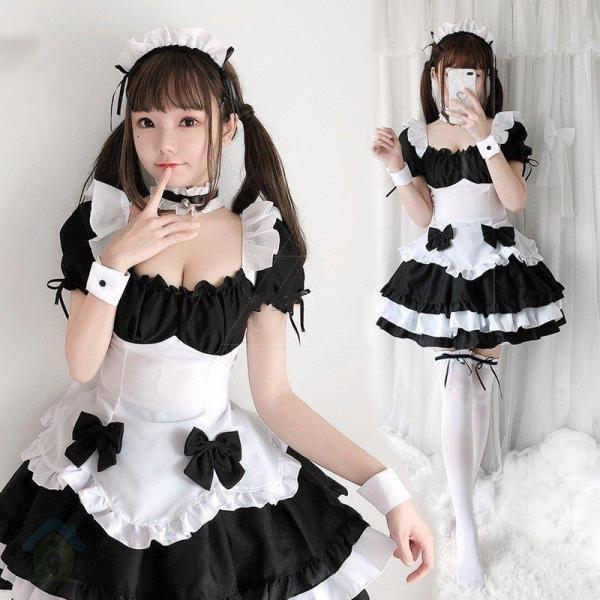 白黒 メイド服 可愛くてな猫が制服に扮する ハロウィン衣装 コスプレメイド服 ロリータのワンピース6...