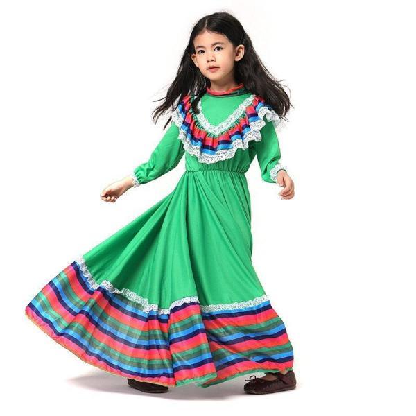 ハロウィンコスチューム 子供 メキシコ民族舞ダンス衣装 女の子亡霊節パーティー舞台演出服