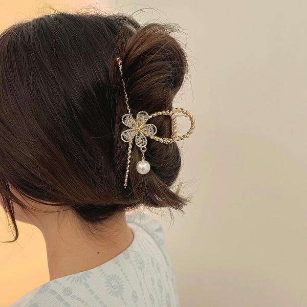 バンスクリップ フラワーモチーフ ヘアクリップ レディース ヘアアクセサリー 大きめ しっかり 大き...