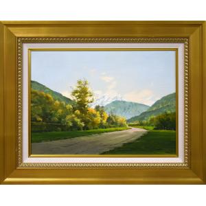 赤羽忠親 「北アルプスの見える町」 油彩 P15号 真作保証 安曇野