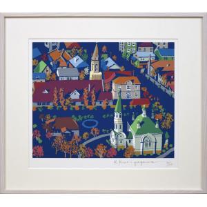 鳥居敏文 「 妙高の春 」 リトグラフ 絵画 版画 日本の風景 景色