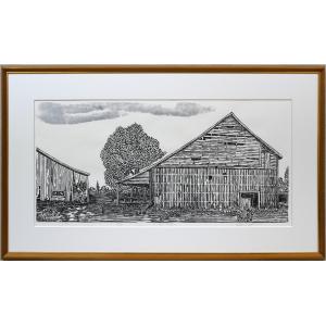 北岡 文雄「小春日の漁村（銚子）」木版画・限定サイン入□日本版画