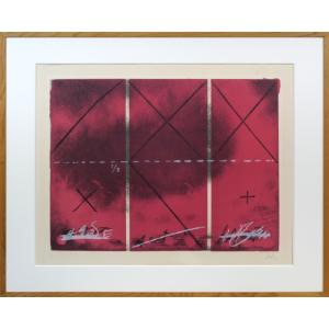 アントニ・タピエス「Composition in red and black」（版画）【額縁