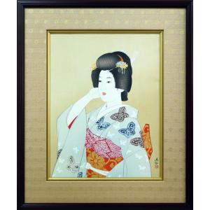 【真作】絵画　日本画　美人画　和装の女性と情緒あふれる灯籠の情景　V80 真作】絵画 日本画 美人画 和装の女性と情緒あふれる灯籠の情景