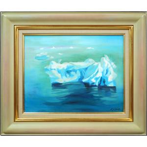 山 絵画 乗鞍岳 風景画 油絵 晩秋 高瀬三郎 「新雪の乗鞍岳」 額付き