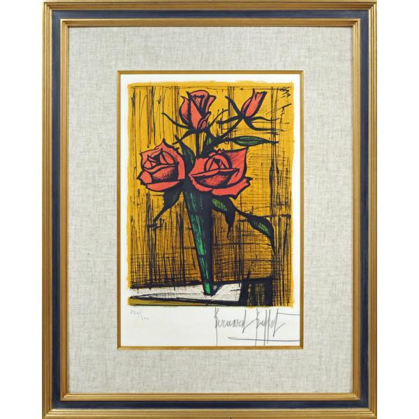 ベルナール　ビュッフェ（Bernard　BUFFET）「花瓶の中のバラ」リトグラフ■20世紀最大の巨...