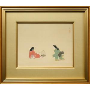 上村　松園「春乃小鳥」絹本・彩色・6号■女性初の文化勲章受章■代表作「序の舞」■気品あふれる美人画を得意【小竹美術】真作保証