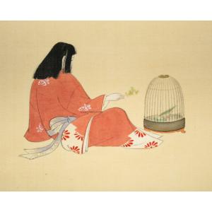 上村 松園「春乃小鳥」絹本・彩色・6号■女性初...の詳細画像3