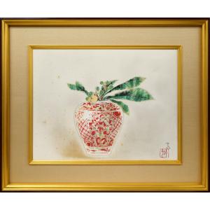 前田　青邨「赤絵壷」日本画・P10号・鑑定証付■文化勲章■小林古径、安田靫彦と共に「院展三羽烏」■院展常務理事【小竹美術】真作保証