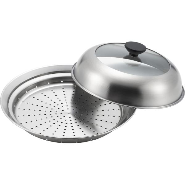 ヨシカワ 見えるフライパン用蒸し器 24?26cm用 ガラス蓋付き 蒸しプレート フライパンにのせる...