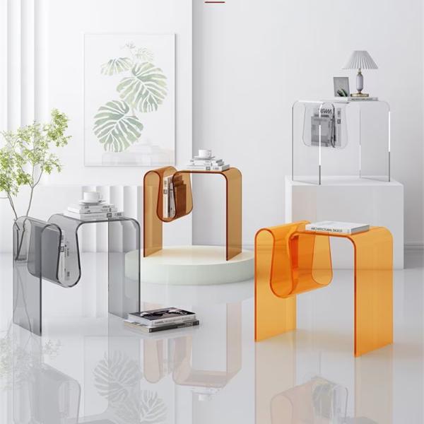 透明なコーヒーテーブル アクリル サイドテーブル 本棚のデザインと収納スペースを備えたクリエイティブ...