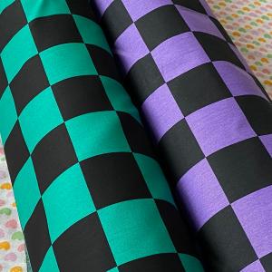 chachaページ　ハンドメイド　市松模様 生地 市松模様 チェック5x5 ブラック グリーン 手作り マスク用など