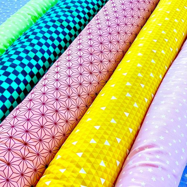 生地 ガーゼ 手作り マスク用 プリント 麻の葉 三角黄色 ウロコ 市松模様 グリーン ブラック 星...