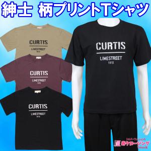 紳士 柄 プリント Ｔシャツ 半袖 綿混 丸首 メンズ M L シニア 名前記入 ファッション 春 夏 クリックポスト