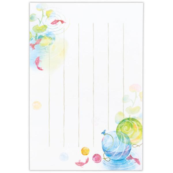 グリーティングカード　ラメ罫線金魚と水風船II【サマーポストカード｜タテ罫線｜1柄3枚】  SPC-...