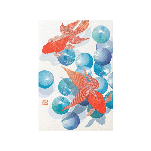 ポストカード ビー玉金魚柄(88780006)   　絵葉書　株式会社デザインフィル　ミドリカンパニ...