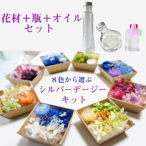 ハーバリウム キット 手作り 花材＋瓶＋オイル あじさい かすみ草 シルバーデージー プリザーブドフラワーキット hs156｜Kotohana