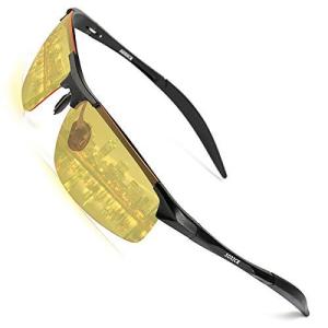 夜間 運転 ドライブ 夜用 イエロー 偏光 レンズ サングラス UVカット 雨天 防眩効果でクリアーな視界 メンズ