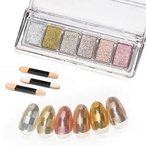 ジェルネイル ネイルパウダー ネイルアート ミラーパウダー 6色パレット ニュアンスネイル メタリックパウダー カラー ミラー スポンジチップ付き c