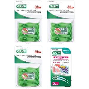 GUM(ガム) デンタルフロス&amp;ピック Y字型 30P 糸付きようじ 3個パック+おまけつき
