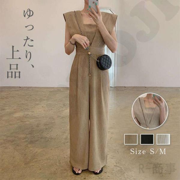 オールインワン レディース サロペット パンツ ワイドパンツ 春 夏 秋 ゆったり 体型カバー 女性...