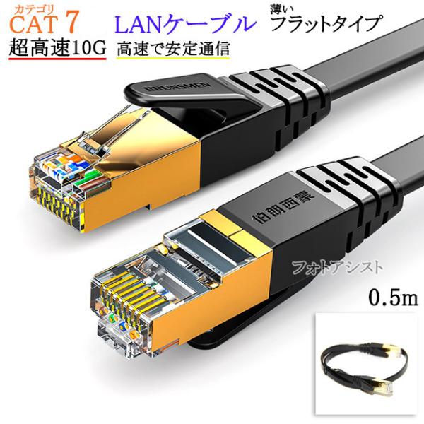 【互換品】その他メーカー1対応 LANケーブル　カテゴリ7準拠 0.5ｍ 平型フラットタイプ STP...