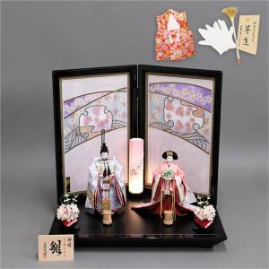 雛人形 ケース飾り コンパクト 髪飾り付き珊瑚 親王飾り 前面アクリル