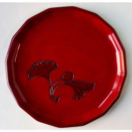 鎌倉彫 十六角盆 七寸 いちょう