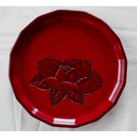 鎌倉彫 十六角盆 七寸 ばら