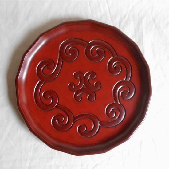 鎌倉彫 十六角盆 八寸 屈輪文