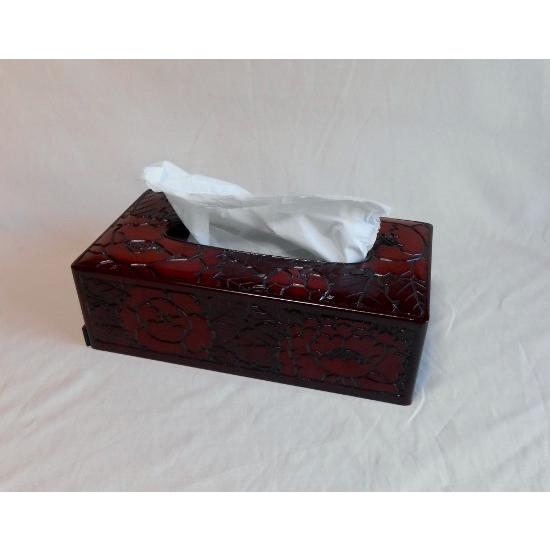 鎌倉彫 ティッシュボックス 薬研牡丹