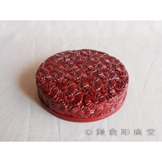 鎌倉彫 丸小箱 菊