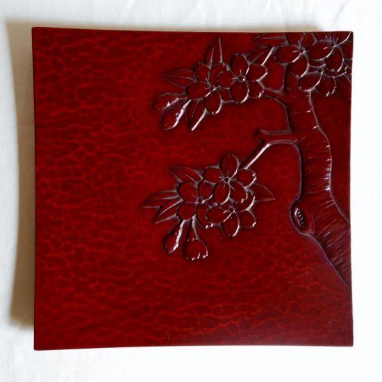 鎌倉彫 角皿 七寸 桜