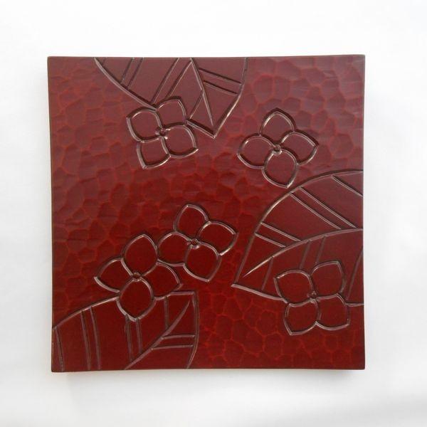 鎌倉彫 角皿 七寸 あじさい