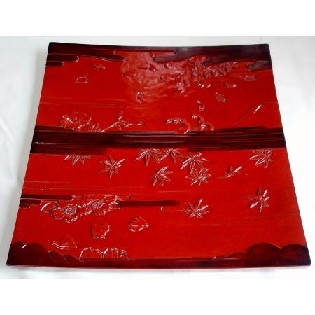 鎌倉彫 角皿 一尺  四季文様