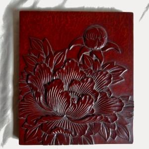 極美品✨博古堂　鎌倉彫　椿　つばき　工芸品　飾り盆　お盆　トレー　骨董品 sansuido_bm7002