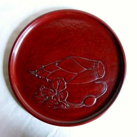 鎌倉彫 丸盆 一尺 筍とかぶ