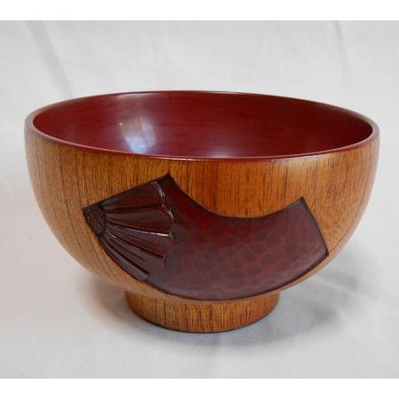 鎌倉彫 欅椀 扇に菊