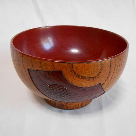 鎌倉彫 欅椀 扇に松
