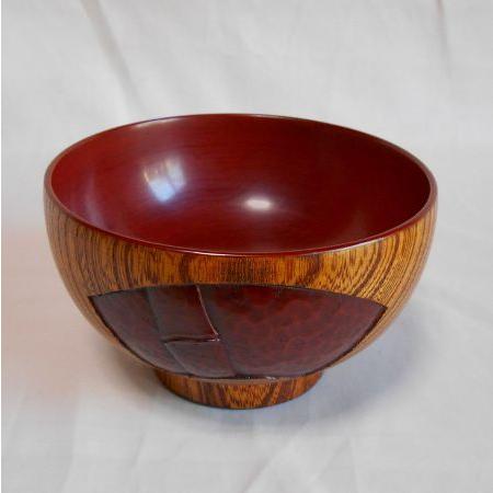 鎌倉彫 欅椀 扇に竹